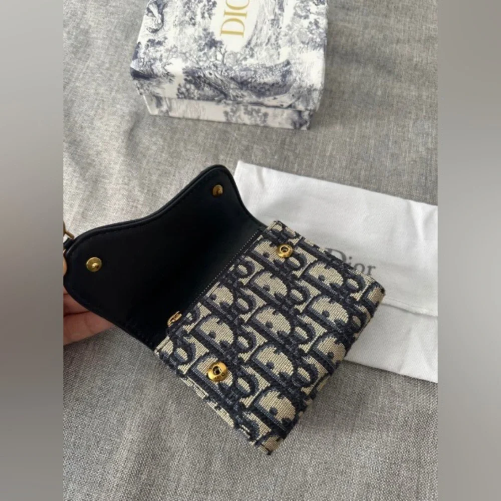 Dior Navy and Beige Monogram Canvas Mini Wallet